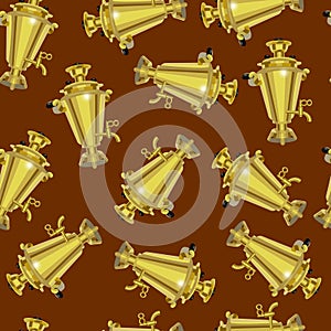 Realistic Detailed 3d Russian Samovar Seamless Pattern Background. Vector