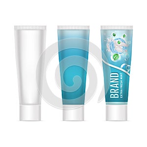 Realistic Detailed 3d Tube of Toothpaste Set . Vector