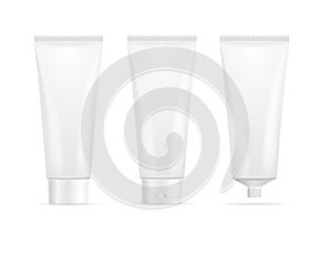 Realistic Detailed 3d White Blank Tube Cream Template Mockup Set. Vector