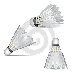 Realistic Detailed 3d White Shuttlecocks for Badminton Set. Vector