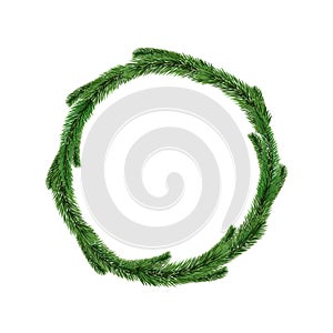 Realistic detailed fir wreath isolated on white background.
