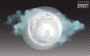 Realistic detailed full moon with blue clouds isolated on transparent background. Vector illustration. photo