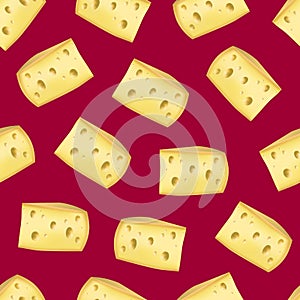 Realistic Detailed Piece Yellow Cheese Product Dairy Background Pattern. Vector