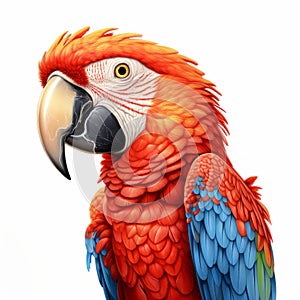 Realistic And Detailed Renderings Of A Bright Red Parrot