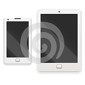 Realistic Detailed White Tablet and Phone. Vector