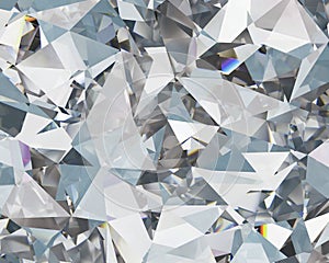 Realistic diamond crystal with caustic close up texture background 3D rendering