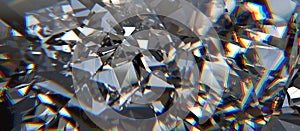 Realistic diamond crystal with caustic close up texture background 3D rendering