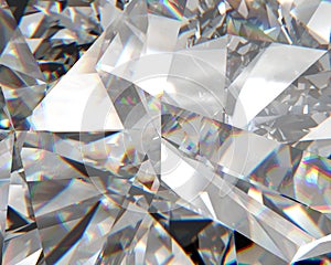 Realistic diamond crystal with caustic close up texture background 3D rendering