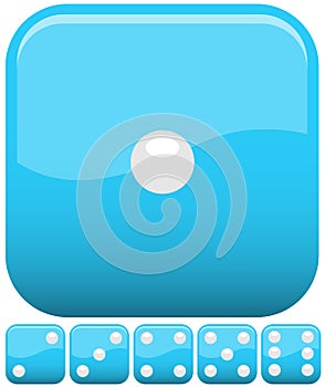Blue realistic dice collection, set of 6, vector available