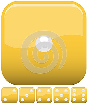 Yellow realistic dice collection, set of 6, vector available