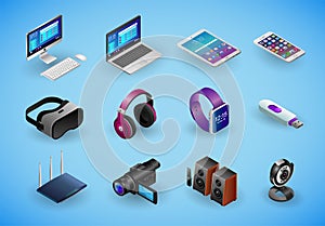 Realistic digital devices 3d icons in isometry