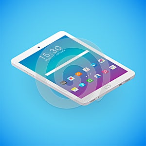 Realistic digital tablet in isometry. Vector isometric illustration of electronic device