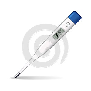 Realistic digital thermometer. Safe electronic medical thermometer device with normal 36.6 temperature. Tool for body