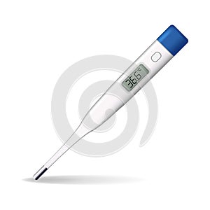 Realistic digital thermometer. Safe electronic medical thermometer device with normal 36.6 temperature. Tool for body heat measure