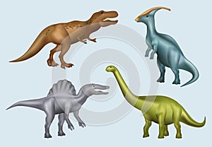 Realistic dinosaur. Mesozoic prehistory period wild big aggressive animals lizards brachiosaurs decent vector gigantic