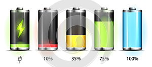 Realistic discharged and fully charged battery smartphone - vector infographic