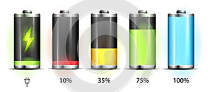 Realistic discharged and fully charged battery smartphone - vector infographic photo