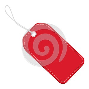 Realistic discount red leather tag for sale promotion. Vector label template.