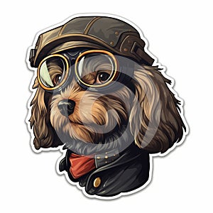 Realistic Dog Sticker With Goggles And Aviator Helmet