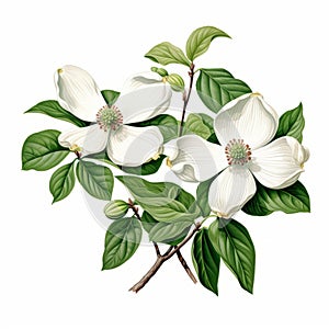 Realistic Dogwood Flower Illustration On White Background