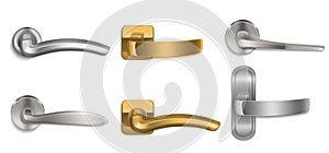 Realistic door handles golden and silver knobs set