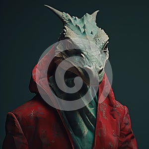 Realistic Dragon In Red Coat: Hyper-realistic Sci-fi Artwork