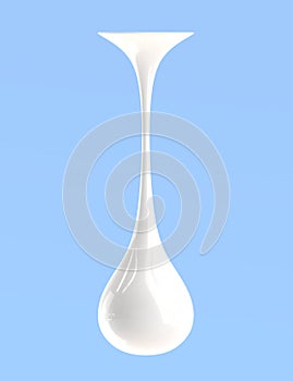 Realistic dripping milk drop 3d render icon, melted white liquid yoghurt, glossy cream border with falling droplet