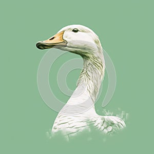 Realistic Duck Head Illustration On Green Background