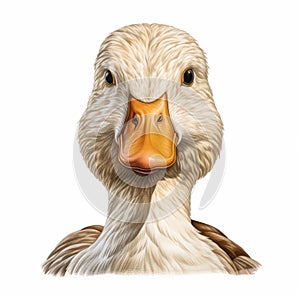 Realistic Duck Portrait On White Background - Hyper-realistic Animal Illustration