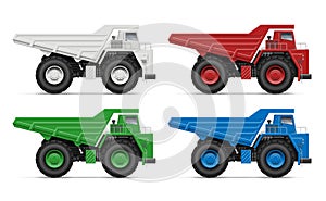 Realistic dump trucks vector illustration