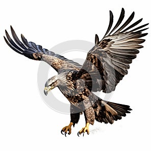 Realistic Eagle In Flight: Hyper-detailed Rendering On White Background