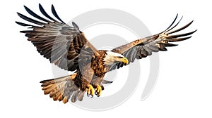 Realistic eagle flying with majesty and befitting a king of birds on a white background,8K