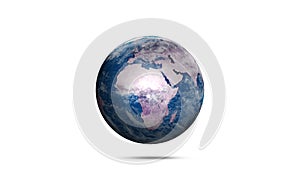 Realistic Earth Planet Africa Continent with Blue Ocean. 3d Sphere map for science and Geography isolated on white Background