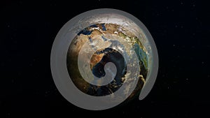 Realistic Earth rotating in space loop. On the planet Earth is visible the change of day and night