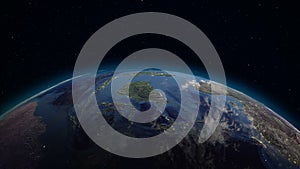 Realistic Earth rotating in space loop. On the planet Earth is visible the change of day and night