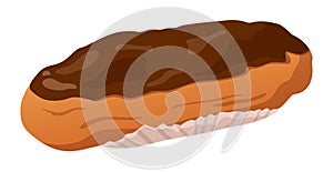 Realistic eclair with dark chocolate isolated on white background - Vector