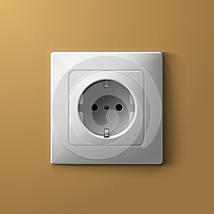 Realistic electric white socket on biege wall