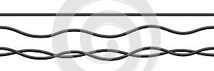 Realistic electrical wires. Cable power energy. Flexible thick network cord. Black electric computer connection wires