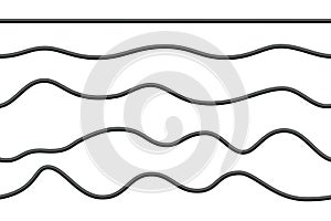 Realistic electrical wires. Cable power energy. Flexible thick network cord. Black electric computer connection wires