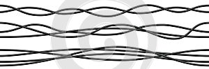 Realistic electrical wires. Cable power energy. Flexible thick network cord. Black electric computer connection wires