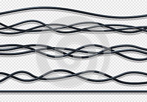 Realistic electrical wires, connection industrial cables vector set