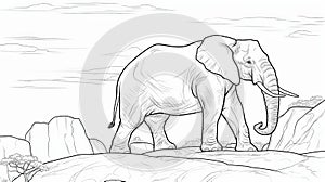 Realistic Elephant Coloring Page With Desert Background