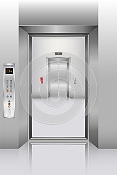 Realistic elevator in office building, Interior concept, Vector, Illustration