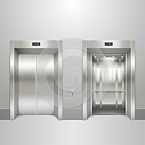 Realistic elevator open and closed doors