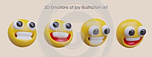 Realistic emotions of joy collection. Yellow emoticon collection in different positions
