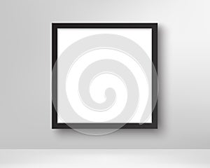 Realistic empty black picture frame. Poster in the frame on the wall. Blank white picture mockup template. Vector