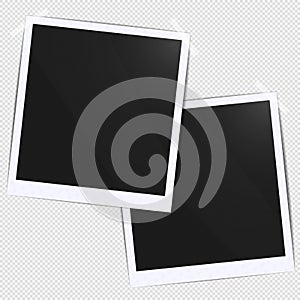 Realistic empty photo black blank frames batch mockup glued with tape. Make it with gradient mesh tool illustration. Vector