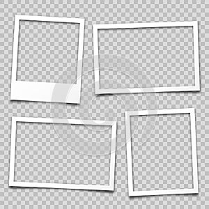 Realistic empty photo card frame, film set. Retro vintage photograph. Digital snapshot image. Template or mockup for