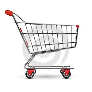 Realistic empty supermarket shopping cart vector illustration isolated on white background