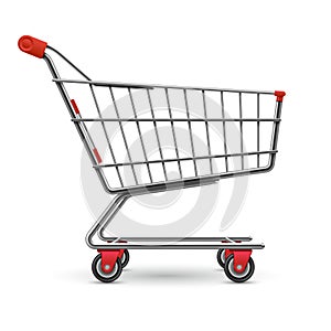 Realistic empty supermarket shopping cart vector illustration isolated on white background photo
